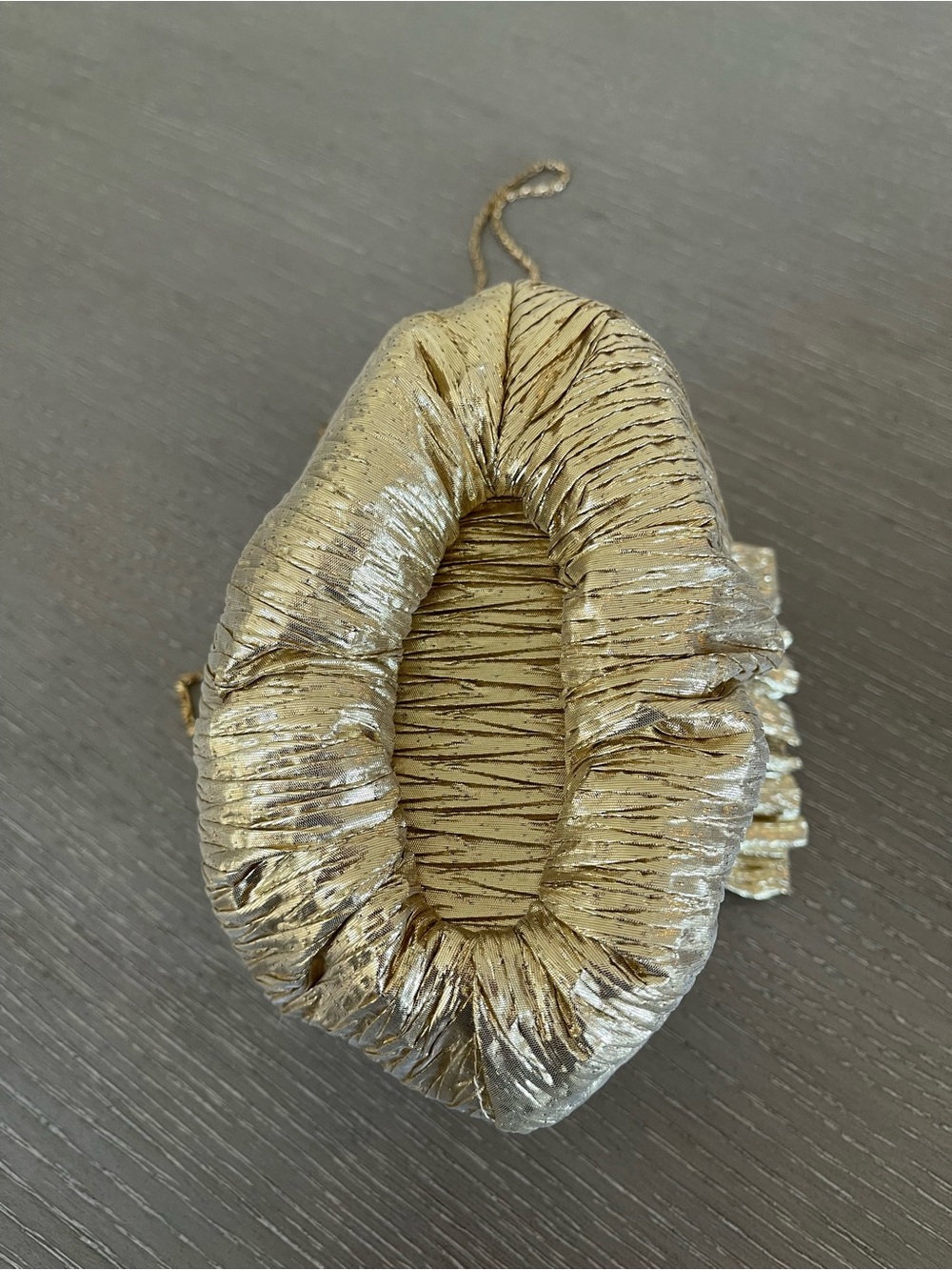 Gold Metallic Ruched Drawstring Wristlet with Chain Strap - Picture 9 of 11
